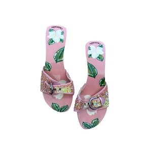 Woodies baby pink glitter floral tropical sandals
